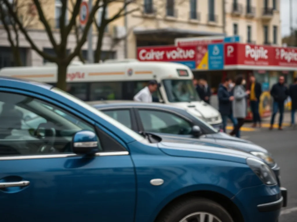 Une voiture garée devant un stade, le coffre ouvert et un maillot du Pau FC posé sur la banquette arrière
